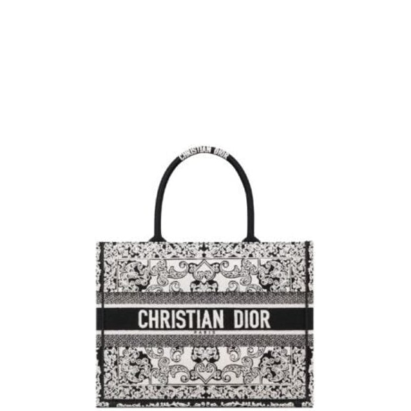 DIOR 35CM WHITE AND BLACK MEDIUM BOOK TOTE BANDANA EMBROIDERY