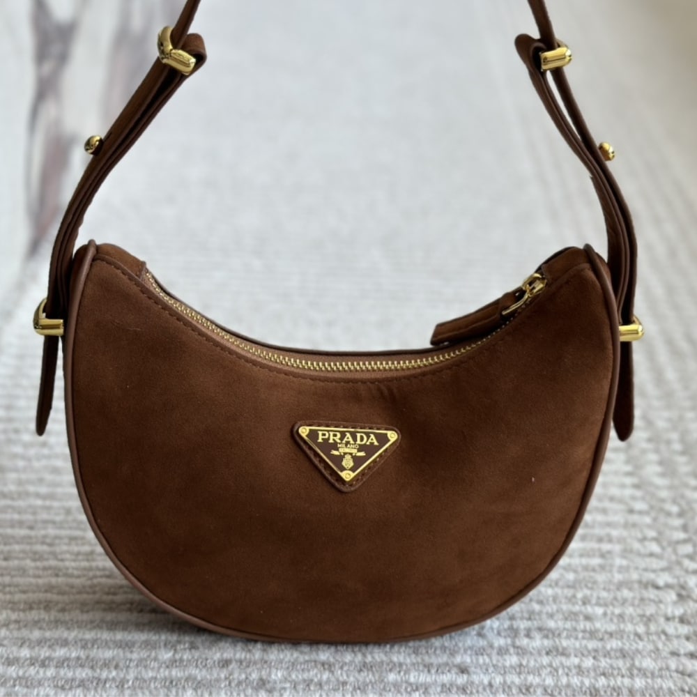 Prada Arqué Suede Shoulder Bag Cocoa Brown 22Cm