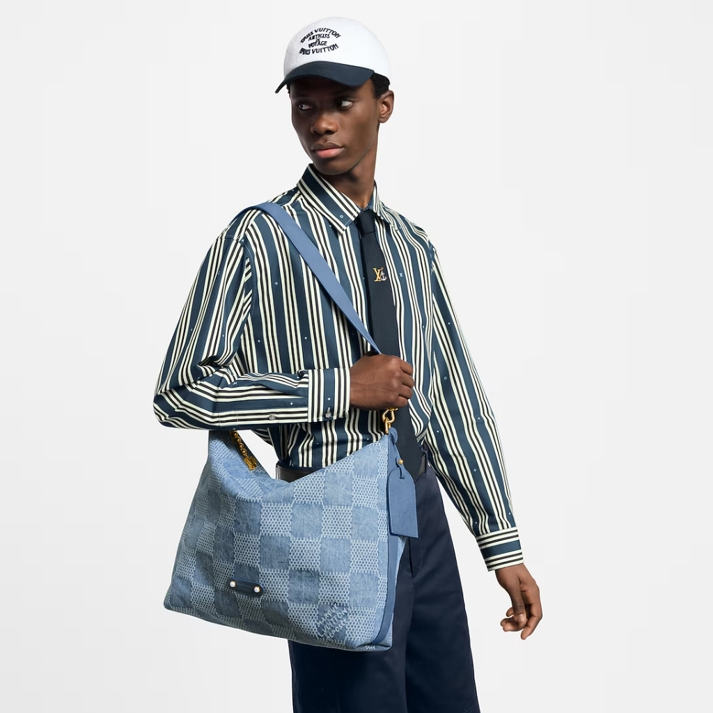 Louis Vuitton Vagabond Hobo Damier Denim Blue 48Cm N00202