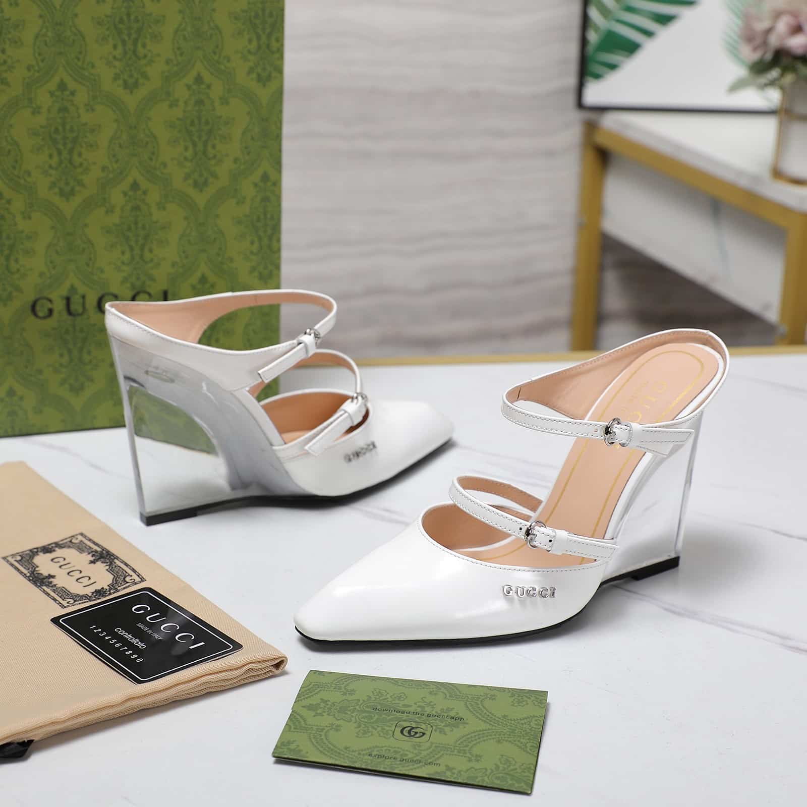 Gucci Women’S Wedge Mule White 827856 Clg00 9014