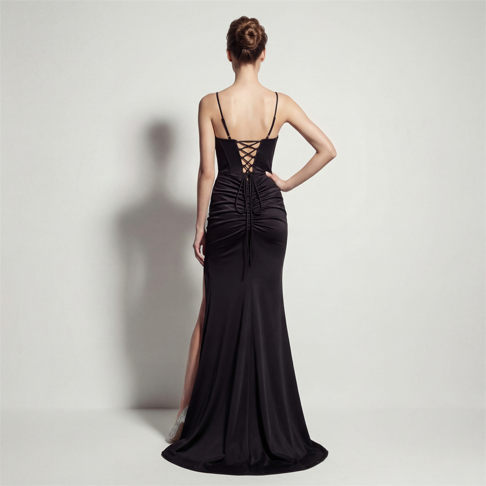 Mermaid high split bandage annual meeting evening dress