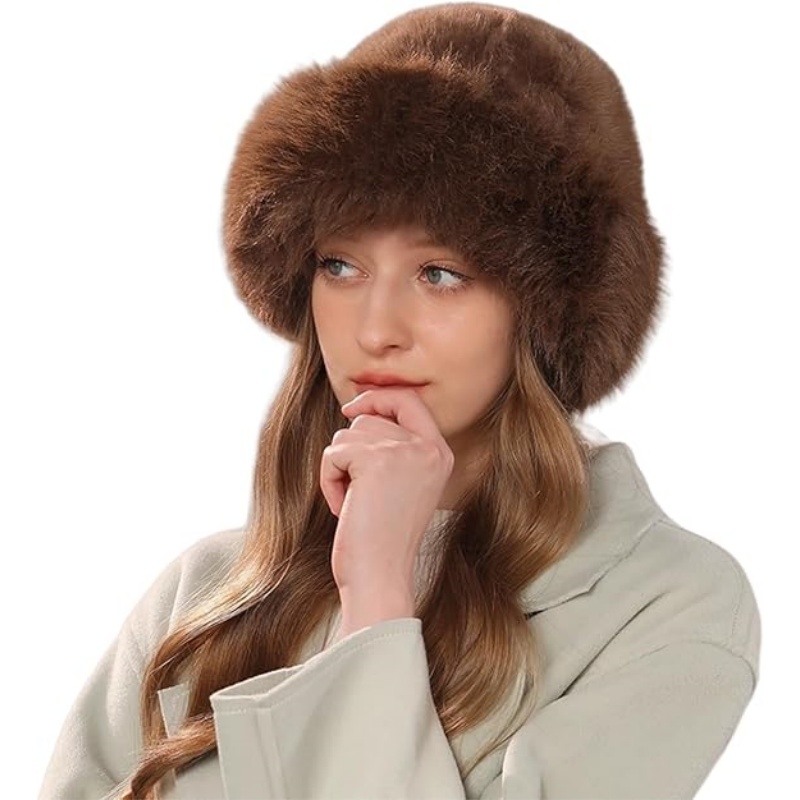 Faux Fur Trimmed Winter Bucket Beanie Hats for Women Girls