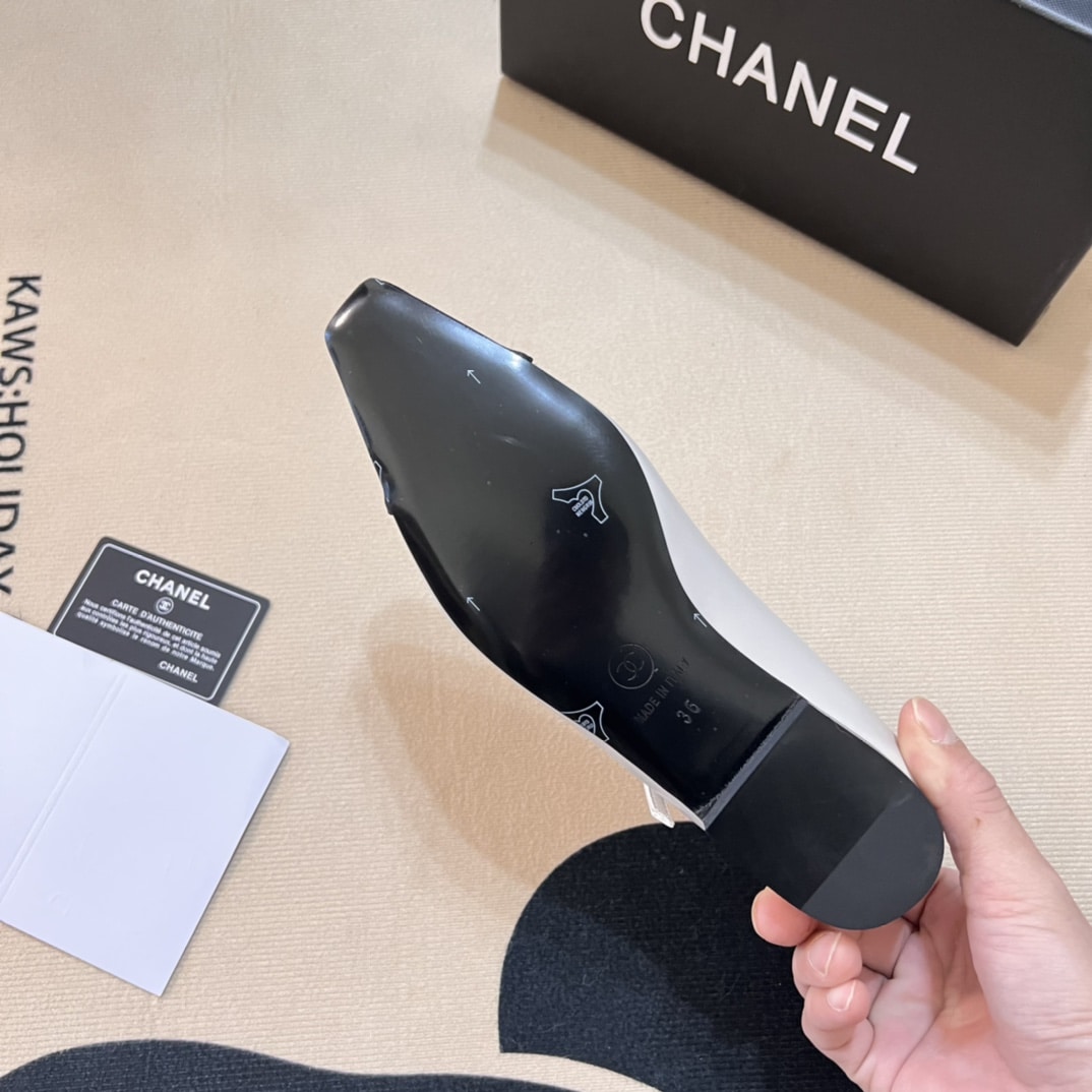 Chanel Square Toe Ballet Flats Black White