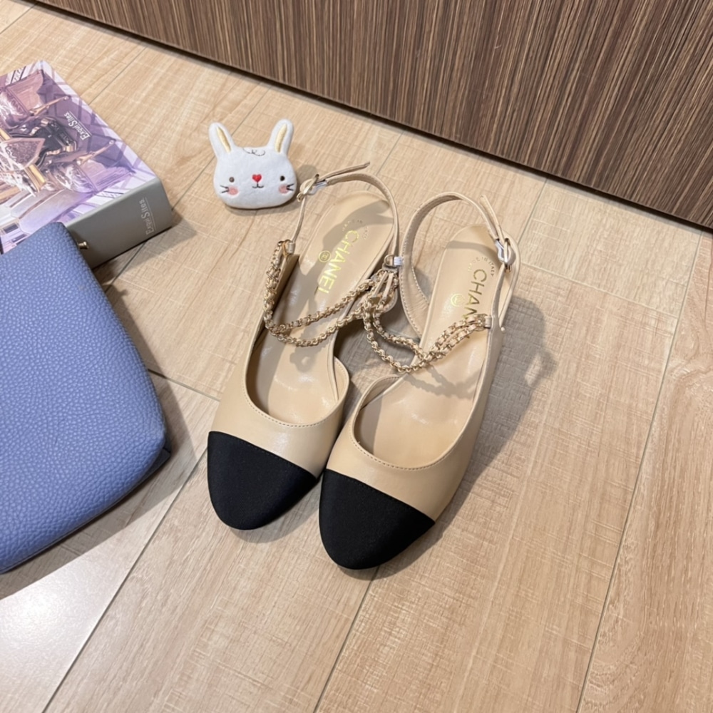 Chanel Slingbacks Goatskin &Amp; Grosgrain Beige &Amp; Black G31318 Y50006 C8378