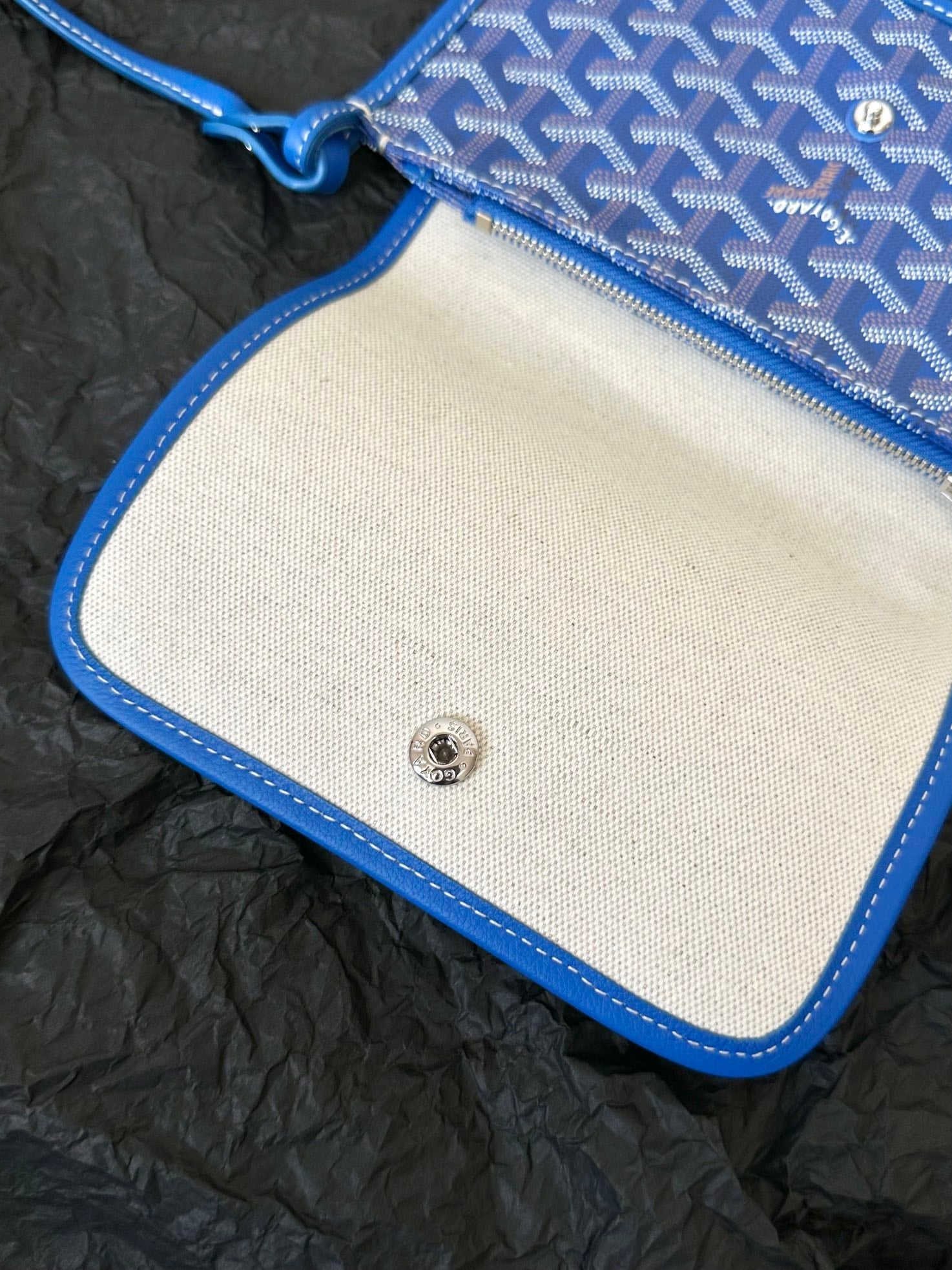 Goyard Plumet Pocket Wallet 20 Cm Sapphire Blue Goyardine Canvas And Lambskin Trim