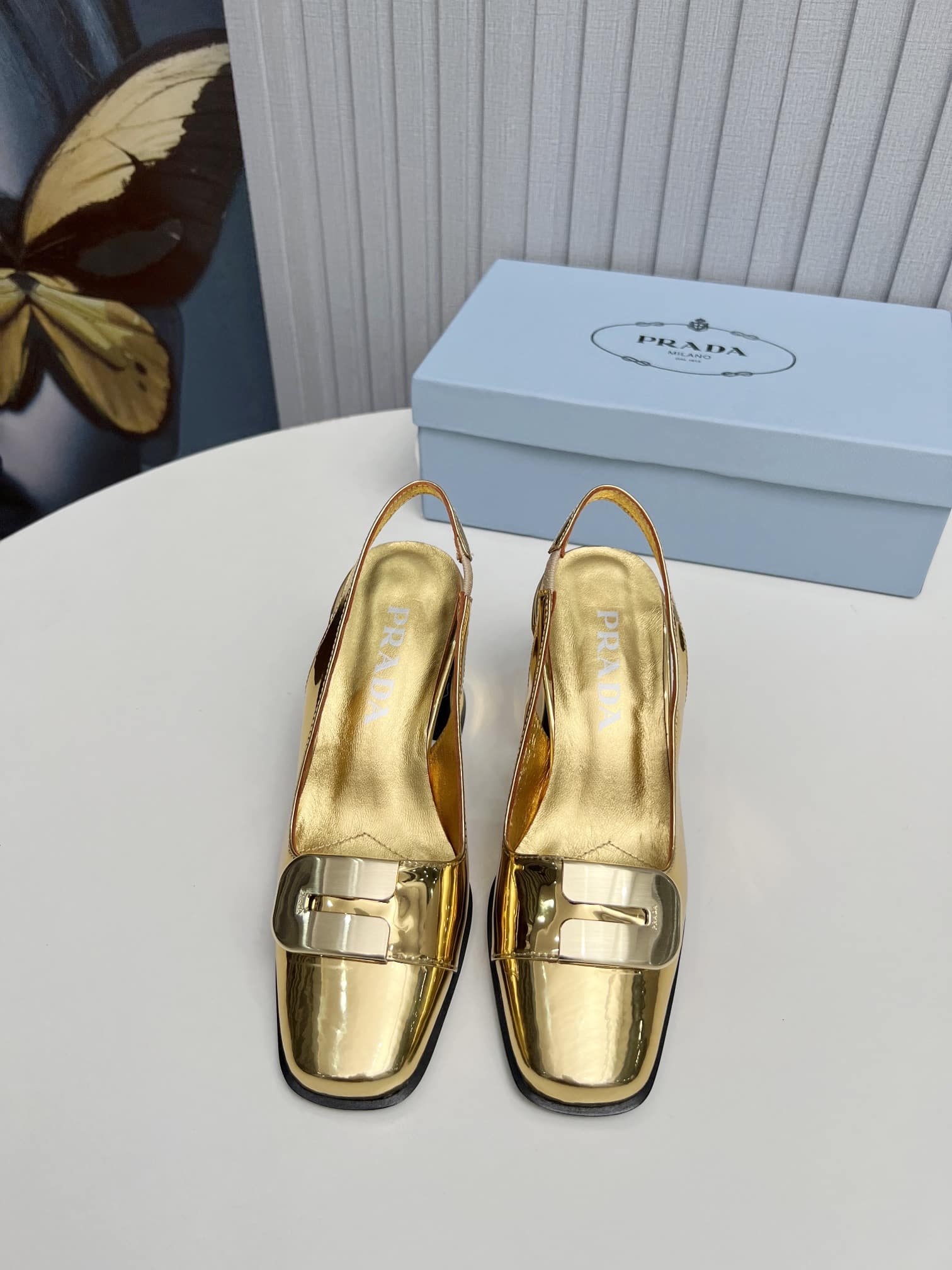 Prada Leather Slingback Pumps Gold