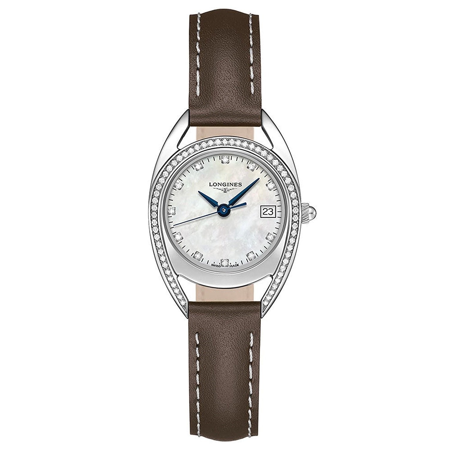 【Super Clone】Longines Women's L6.136.0.87.2 Equestrian Diamond Brown Leather Watch
