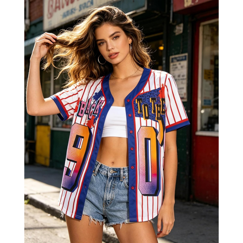 80s 90s Outfits for Women Back to The 80s 90s Baseball Jersey