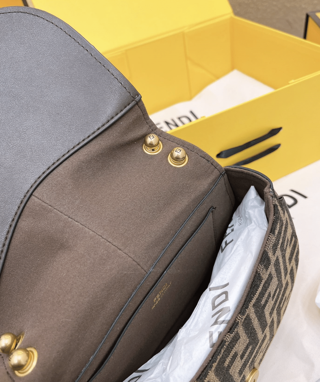 Fendi C’Mon Small Brown Ff Jacquard Fabric Bag 20Cm