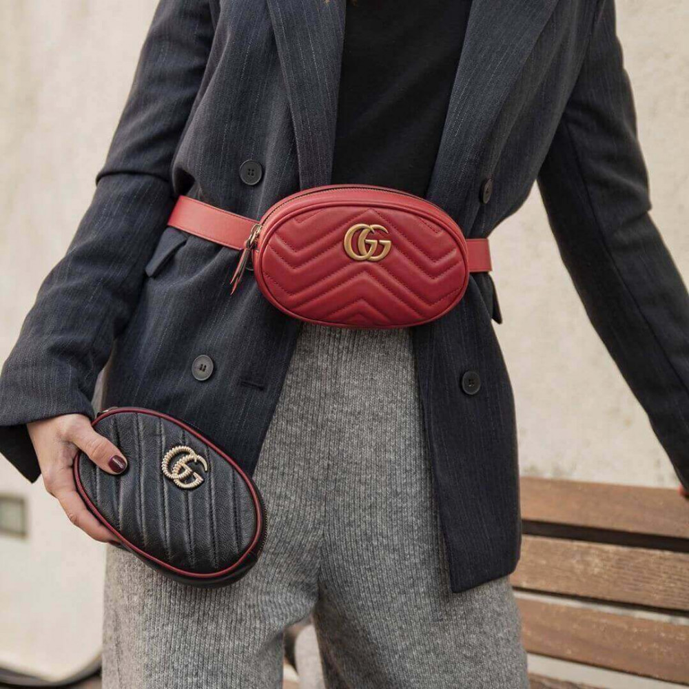 Gucci GG Marmont Matelasse Leather Belt Bag Red