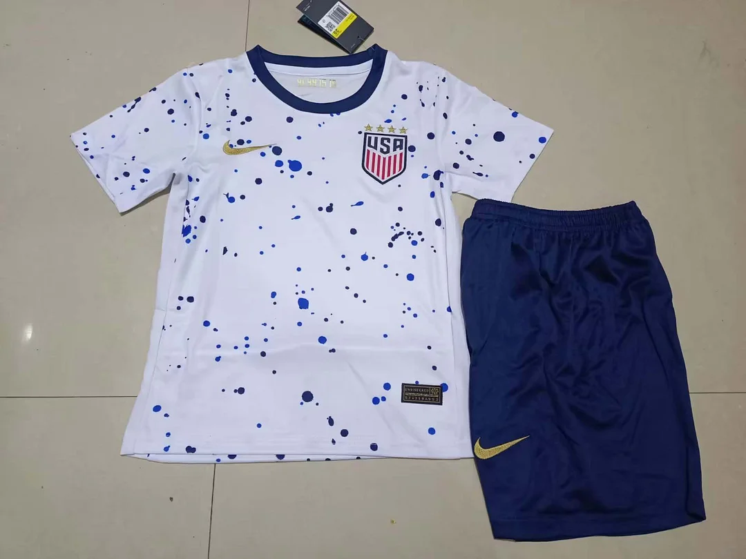 2023 United States Team Home White Football Jersey Player Version Kids Size