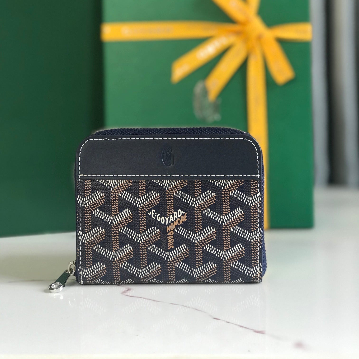 Goyard Matignon Mini Wallet 11cm Navy Blue Goyardine Canvas And Calfskin