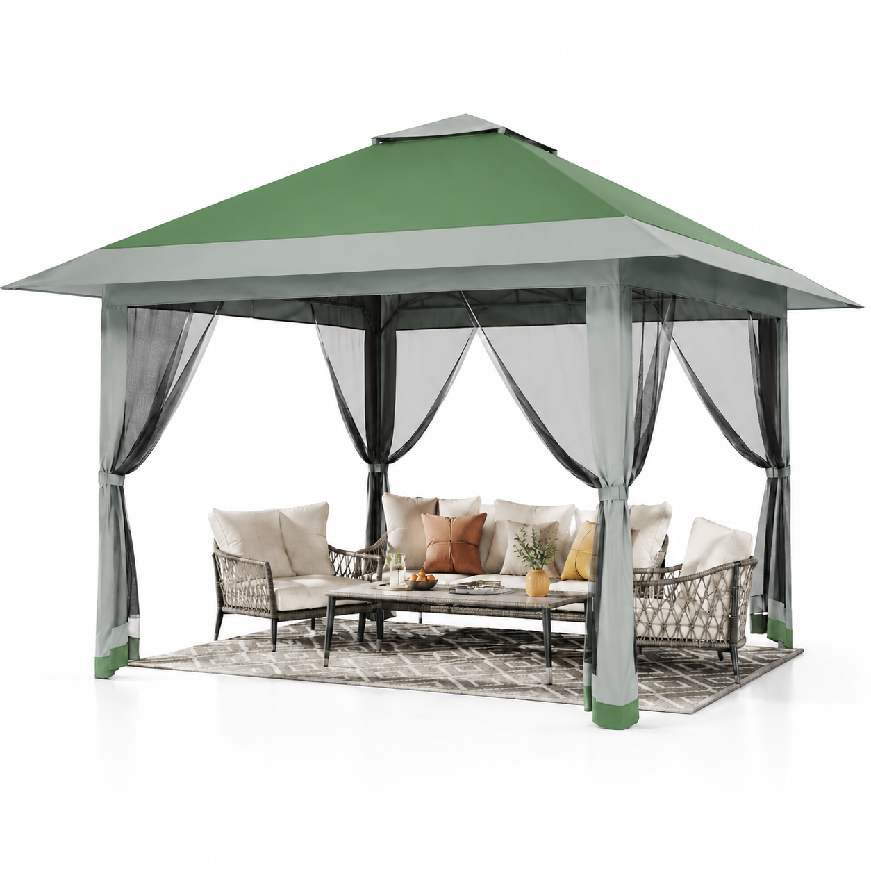 🔥Limited-Time Deal🔥13x13 Outdoor Pop Up Gazebo Tent – Large Shade Canopy with Mesh Netting, Double Vented Roof, 4 Sandbags & Wheeled Bag for Patio & Backyard