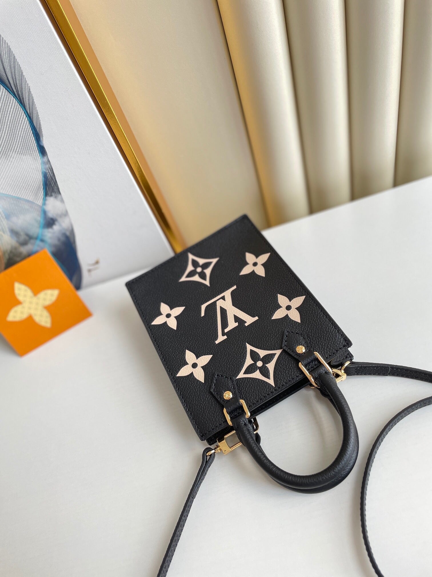 Louis Vuitton Petit Sac Plat 17Cm Black And Beige
