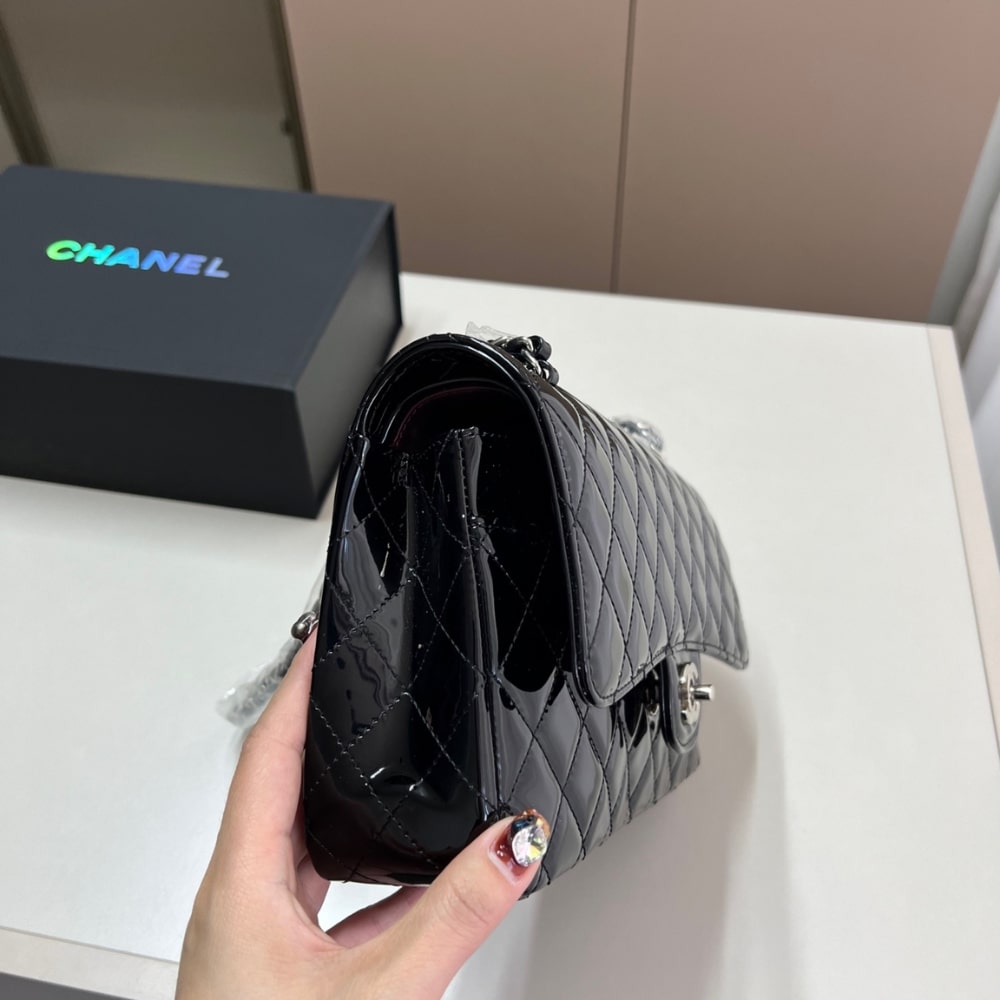 Chanel Medium Classic Double Flap Bag Patent Leather Black 26Cm/10.2in