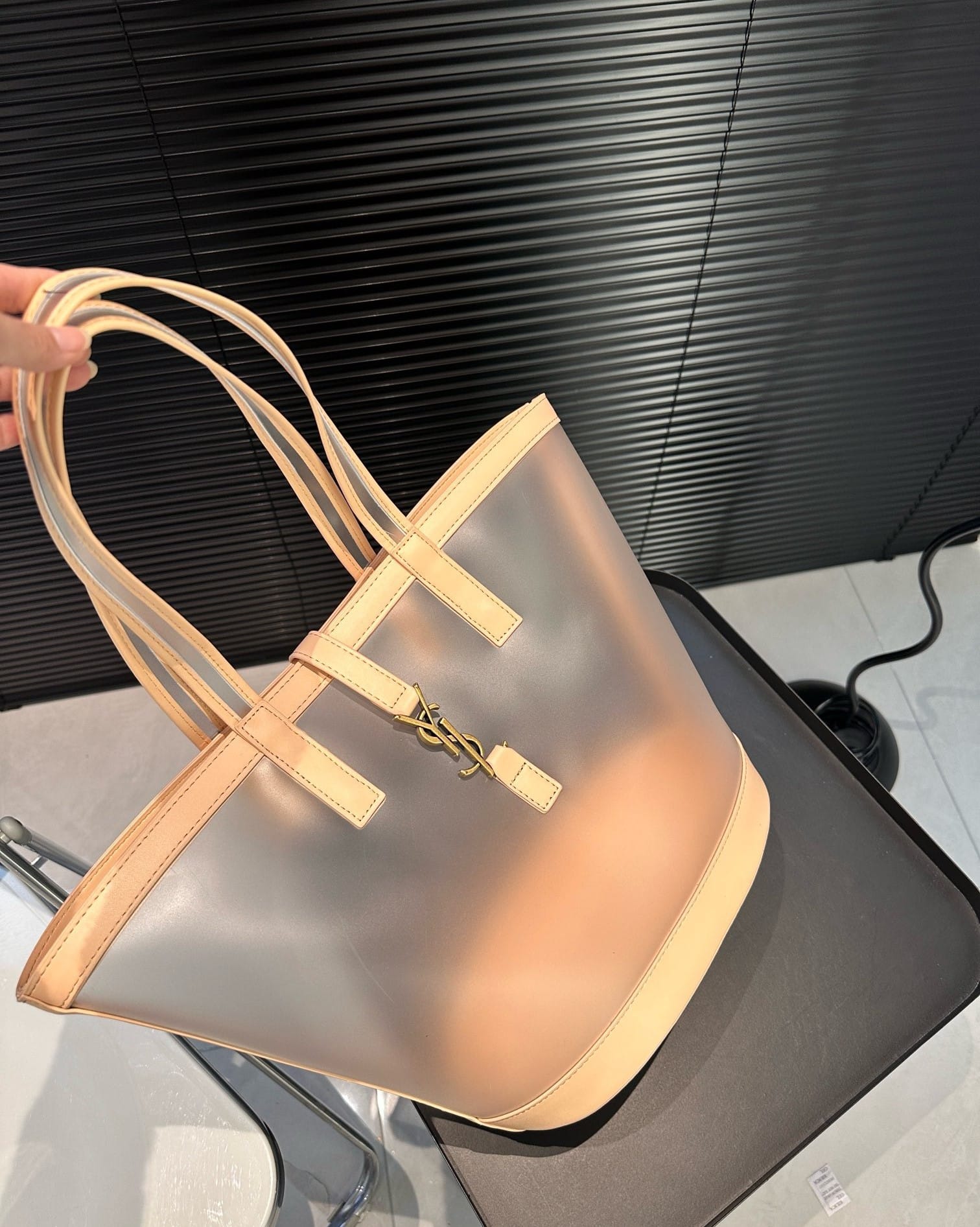 Saint Laurent Panier Medium In Vinyl And Vegetable Tanned Leather Brown 28 Cm 773697Fac0F2275