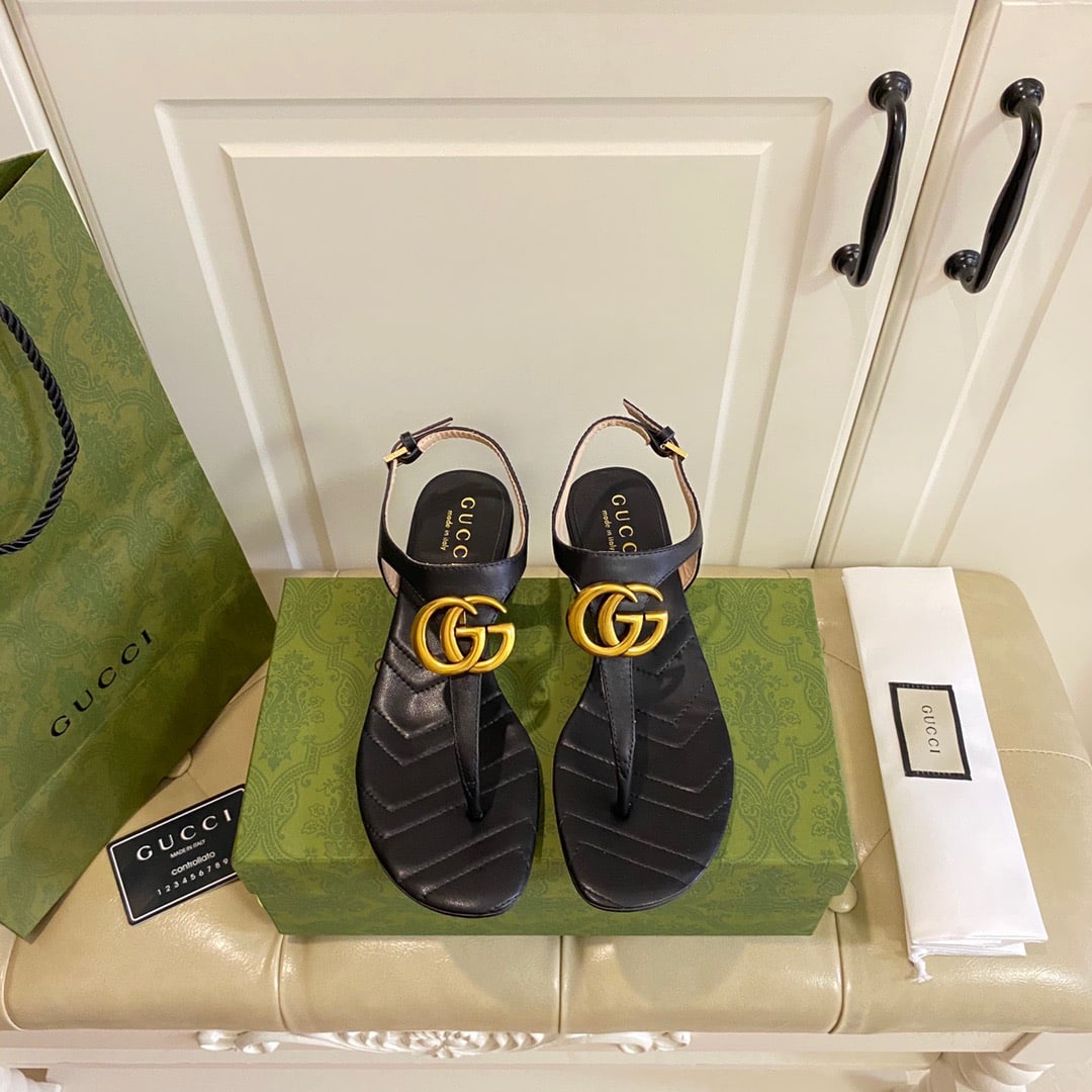 Gucci Double G Sandal Leather Black 674840 Bko00 1000