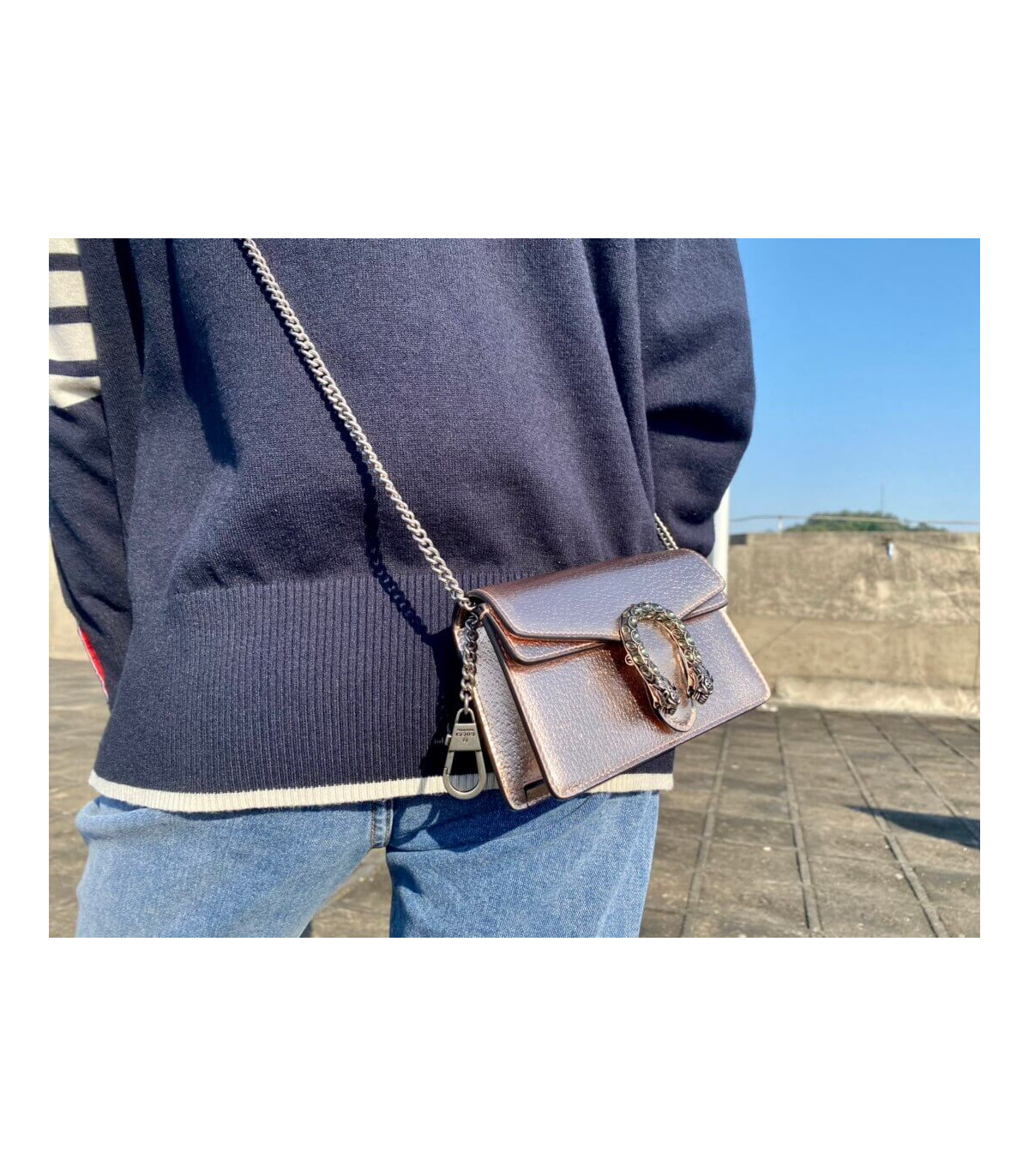 Gucci Dionysus Small Shoulder Bag in Rose Gold Lame Leather