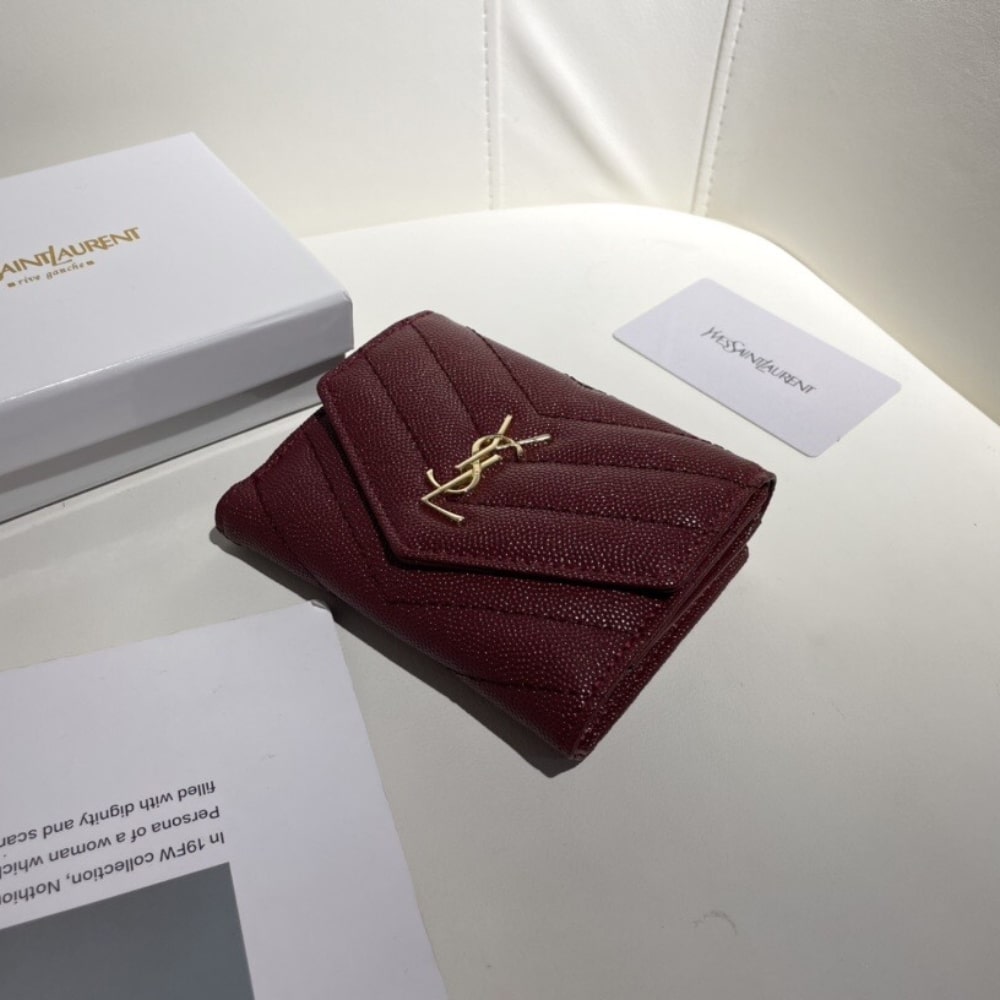 Saint Laurent Cassandre Matelasse Small Envelope Wallet In Grain De Poudre Leather 11Cm