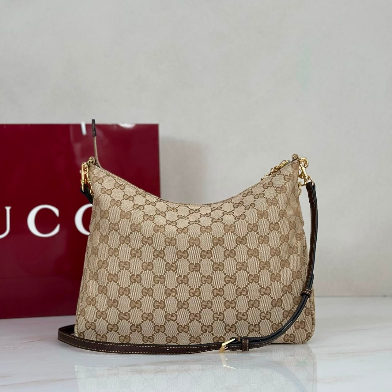 Gucci Lady Lunetta Chain Medium Shoulder Bag 30cm/12in Brown GG Canvas A006OA