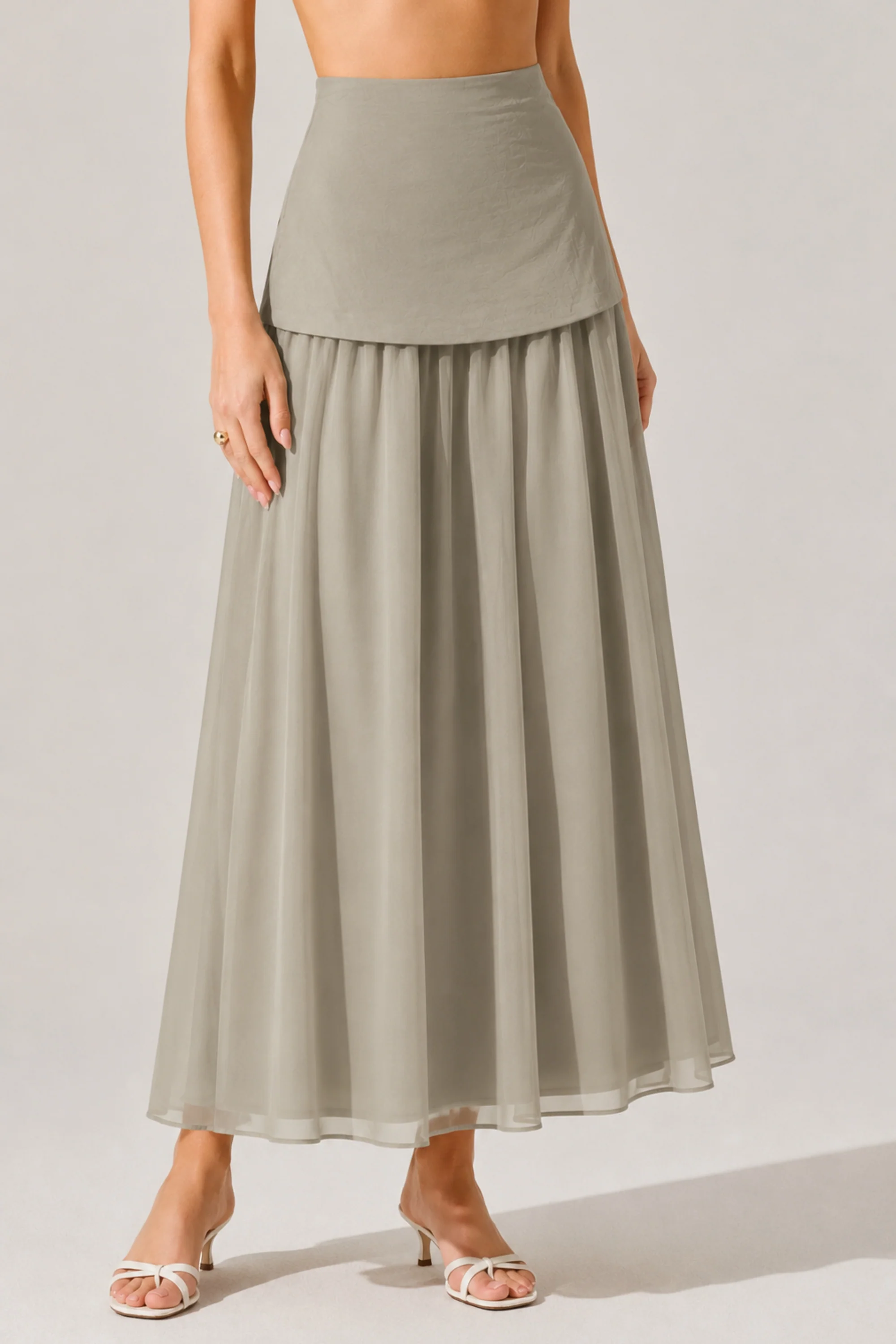 Ecru Chiffon Layered Skirt