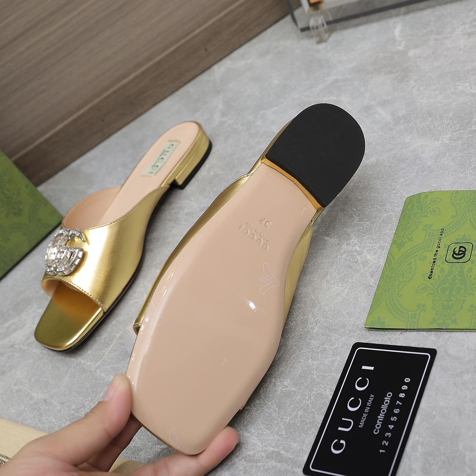 Gucci Gg Crystal Slippers Gold
