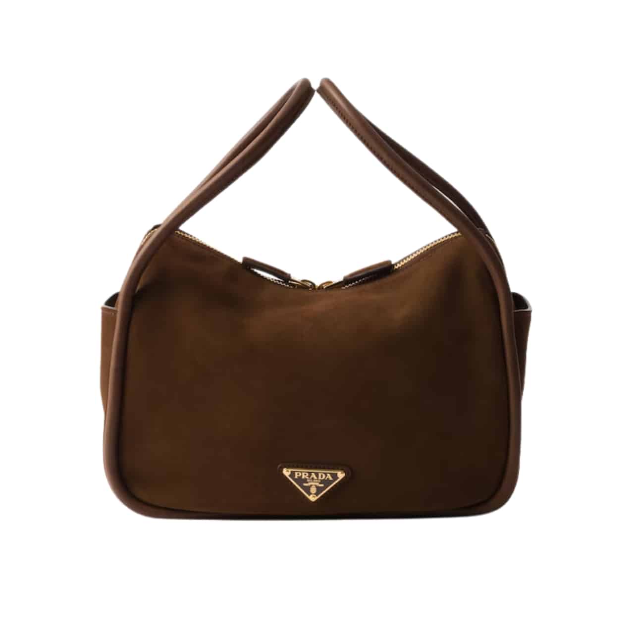 Prada Suede Hand Bag Cocoa Brown 26Cm