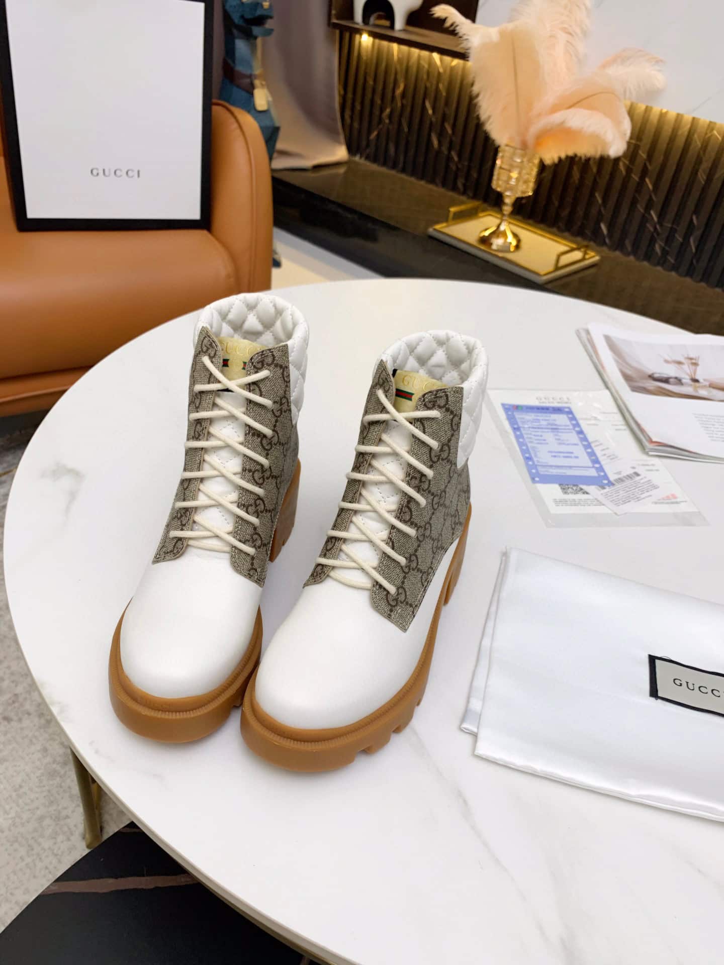 Gucci Gg Supreme Ankle Boots White