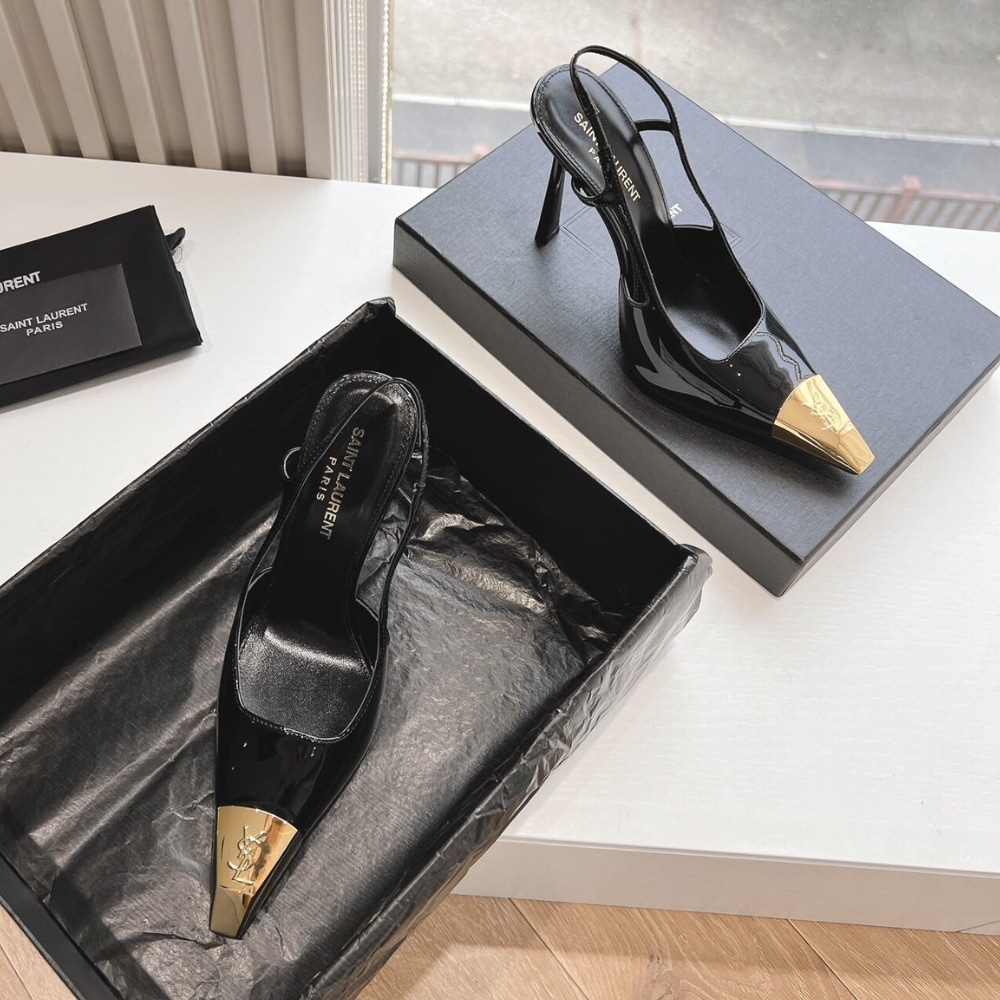 Saint Laurent Jeanne Slingback Pumps Black And Gold 800164Aadx21000