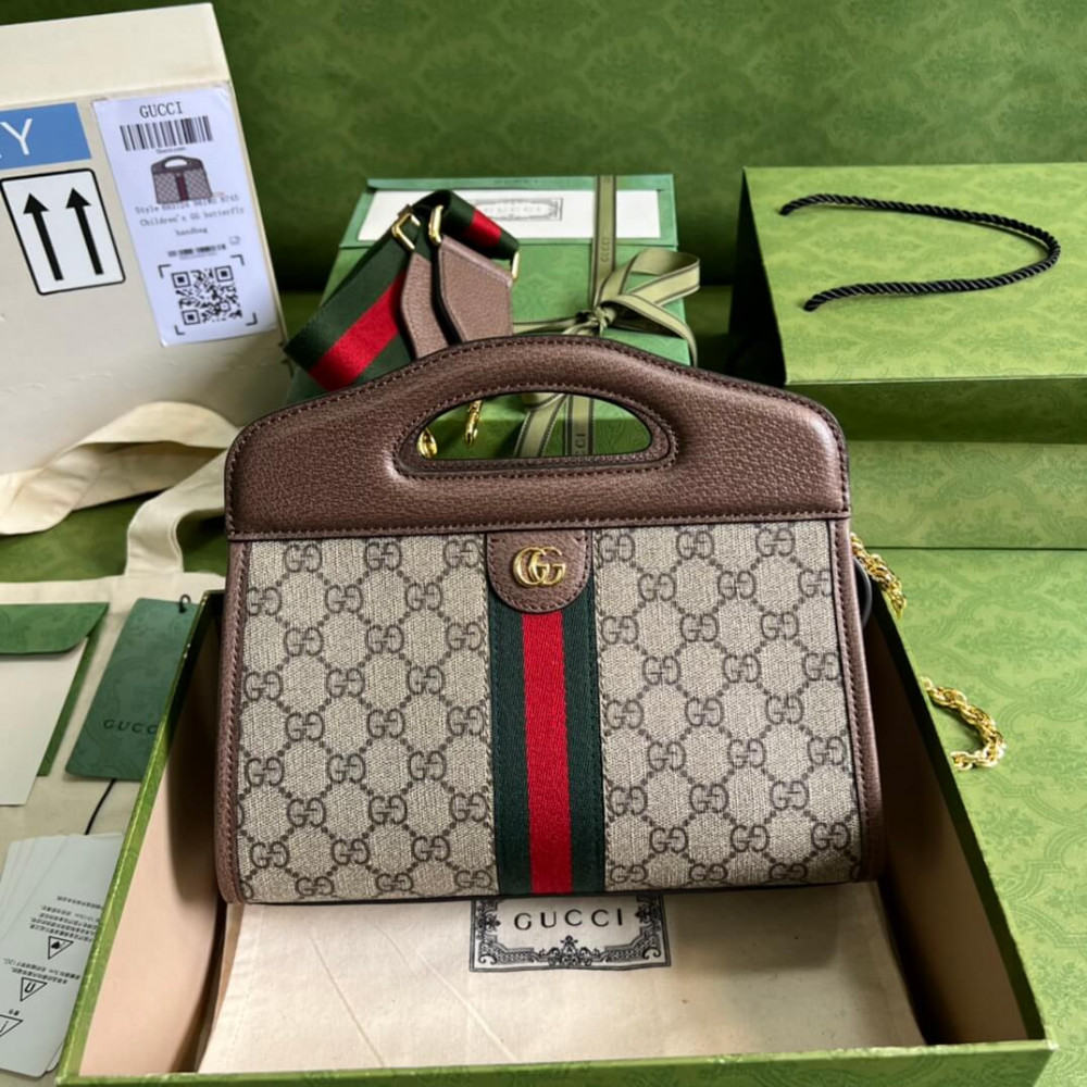 Gucci Ophidia Small Tote With Web Brown