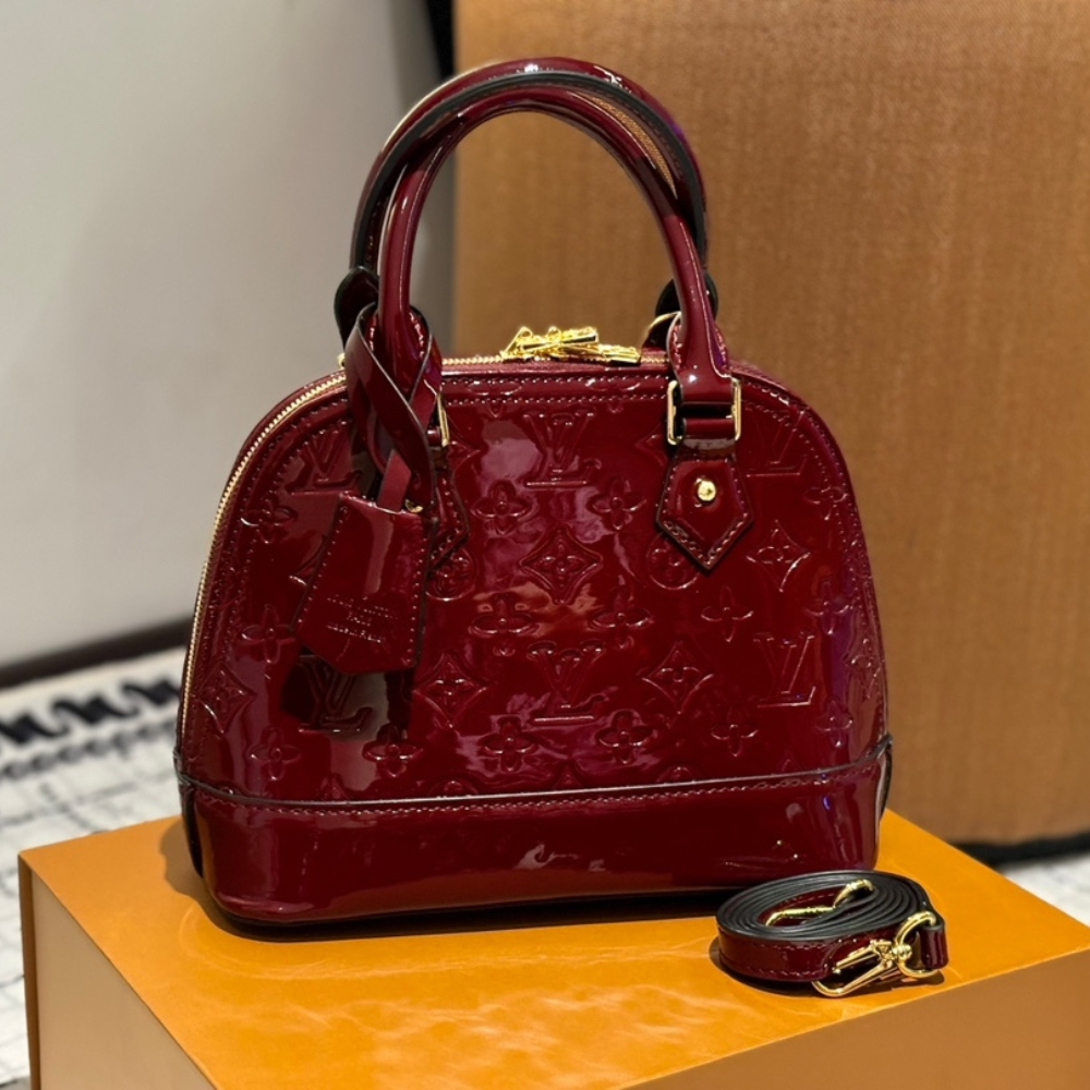 Louis Vuitton Alma Bb Monogram Vernis Leather Dark Red 23Cm