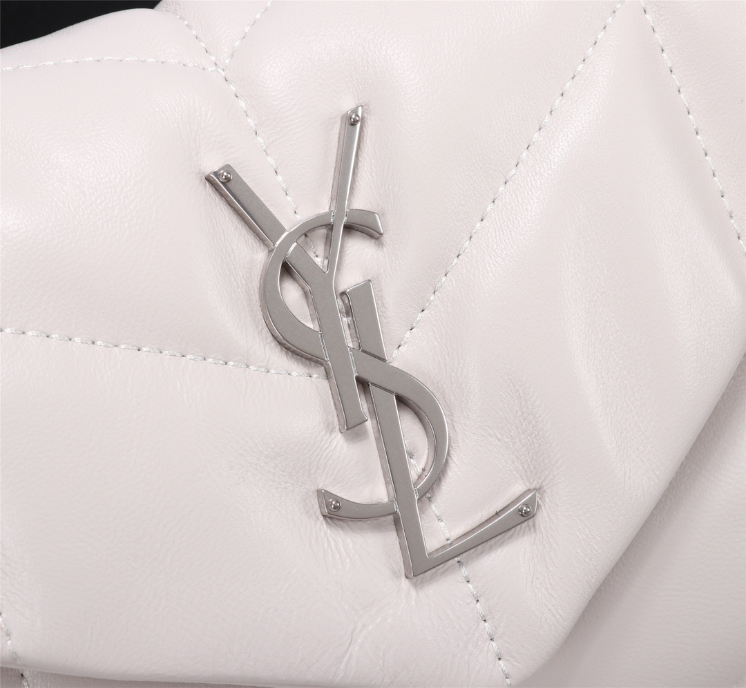 Saint Laurent Puffer Small In White Leather Silver Hardware 29cm