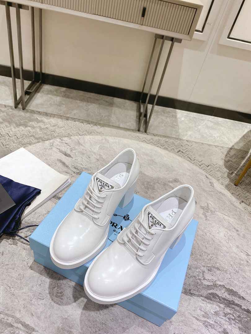 Prada Heeled Brushed Leather Lace-Ups White