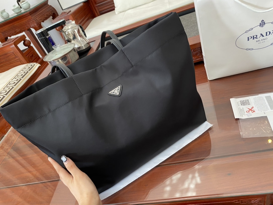Prada Re-Nylon And Saffiano Leather Tote Bag Black