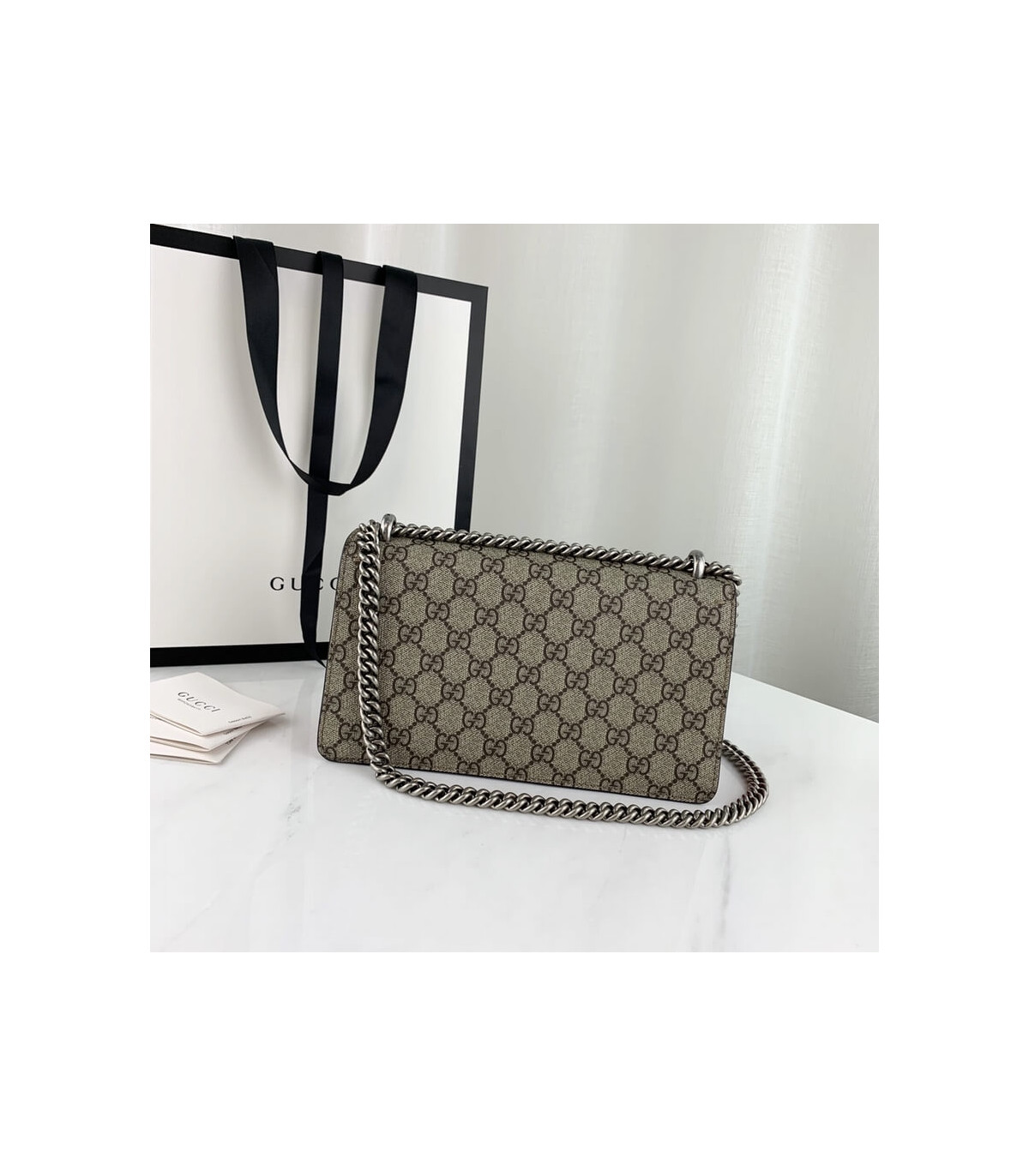 Gucci Dionysus Small Shoulder Bag in GG Supreme with Crystals Red 25cm