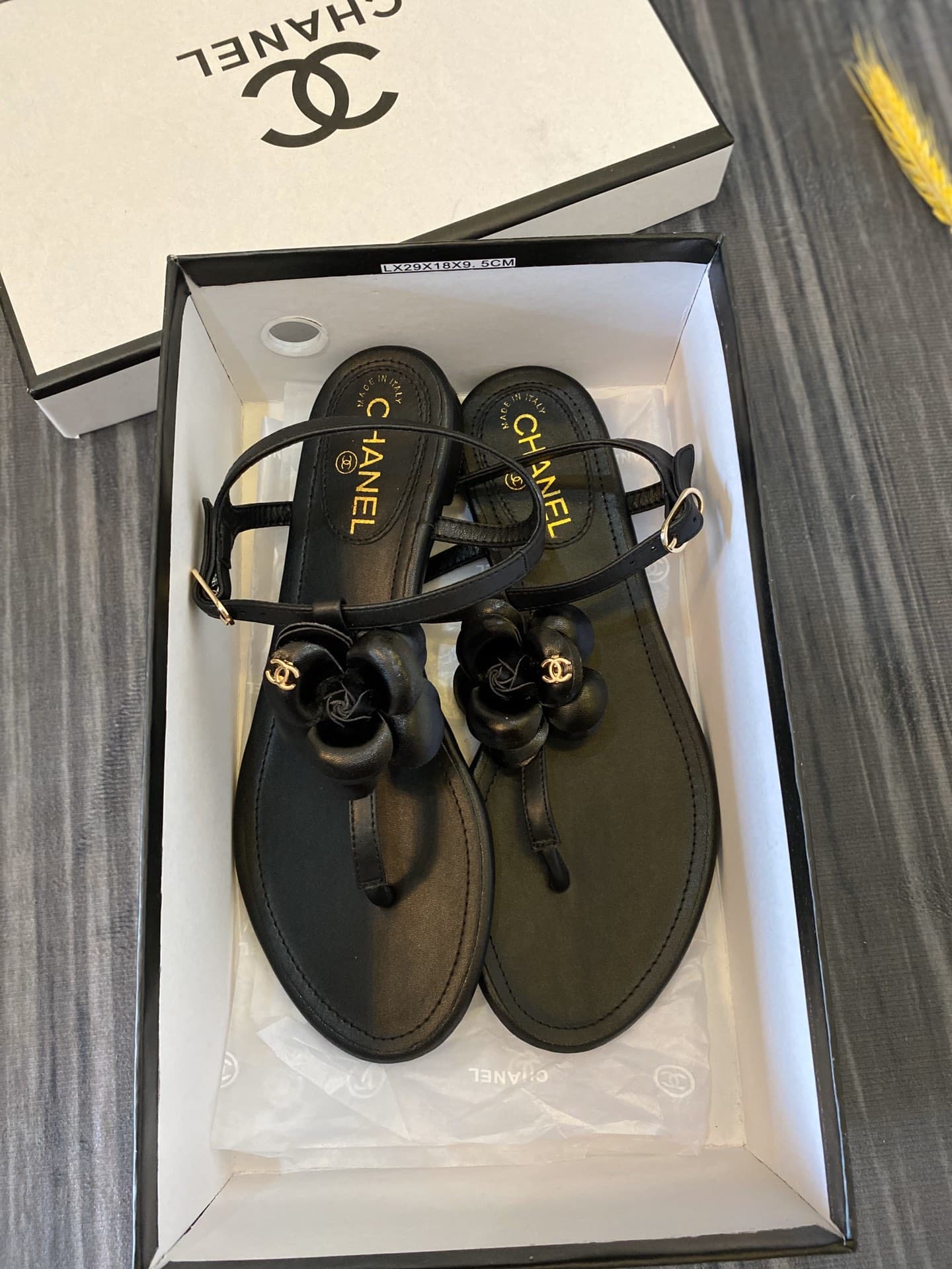 Chanel Jelly Black Rubber Camellia Sandals Black