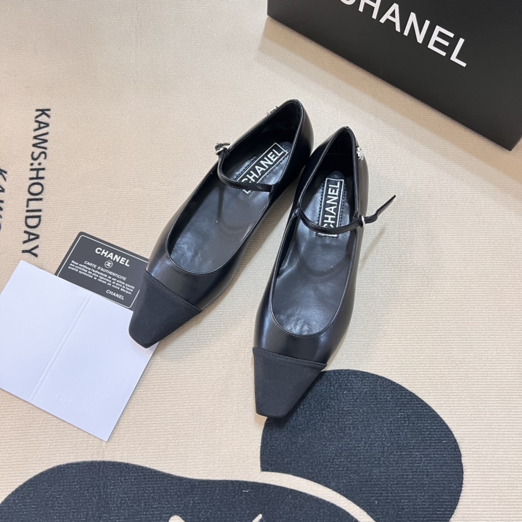 Chanel Square Toe Ballet Flats Black