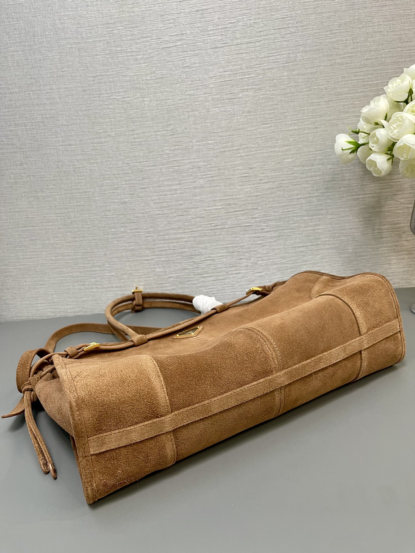Prada Bonnie Large Suede Handbag Cocoa Brown 38cm