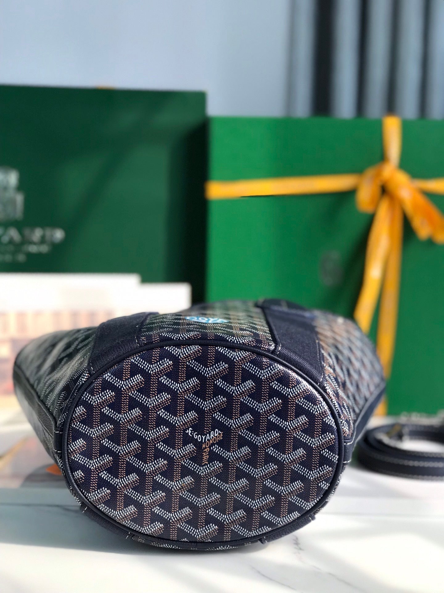 Goyard Small Belharra 24 Cm Navy Blue Goyardine Canvas And Lambskin