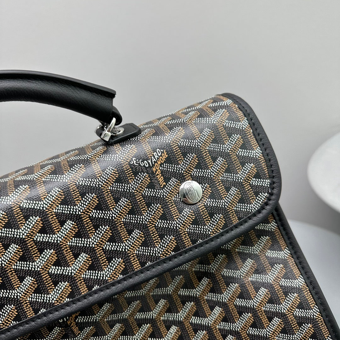 Goyard Leger Backpack 37 Cm Black Goyardine Canvas With Calfskin Trim