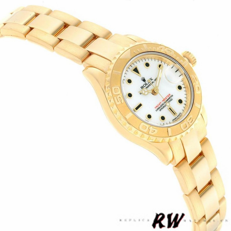 【Super Clone】Rolex Yacht-Master 169628 Yellow Gold White Dial 29MM Lady Replica Watch