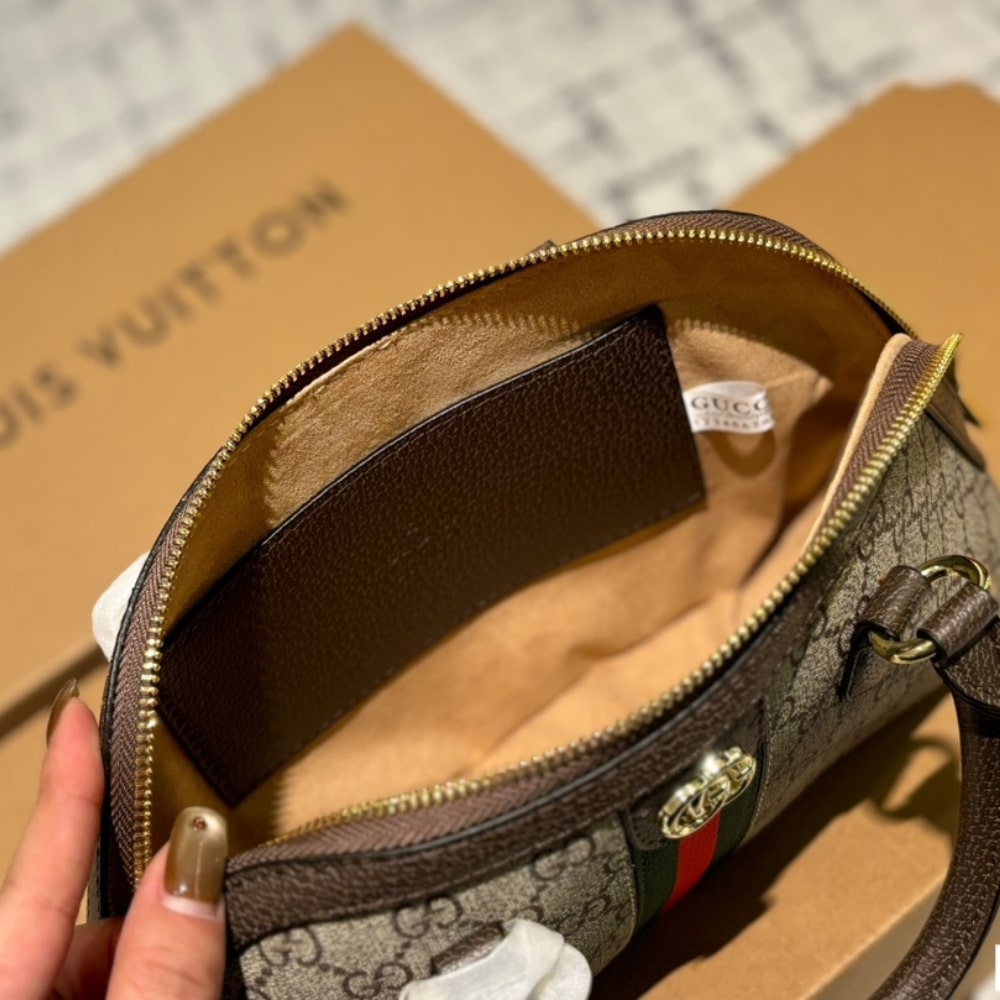 Gucci Ophidia Small Top Handle Bag Beige And Ebony 30Cm