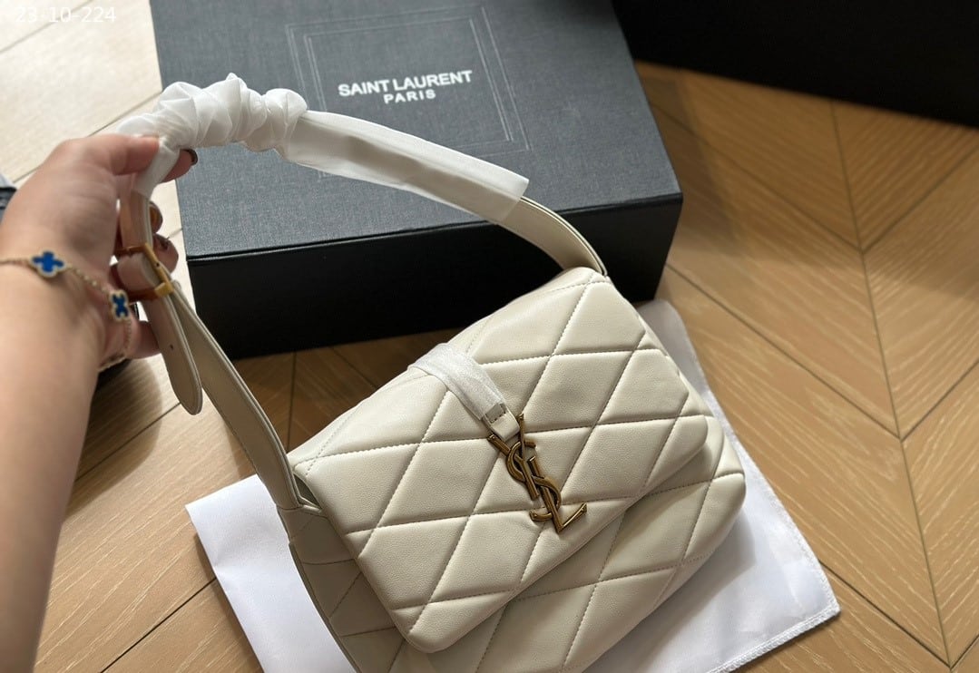 Saint Laurent Le 57 Quilted Leather Shoulder Bag White 27Cm