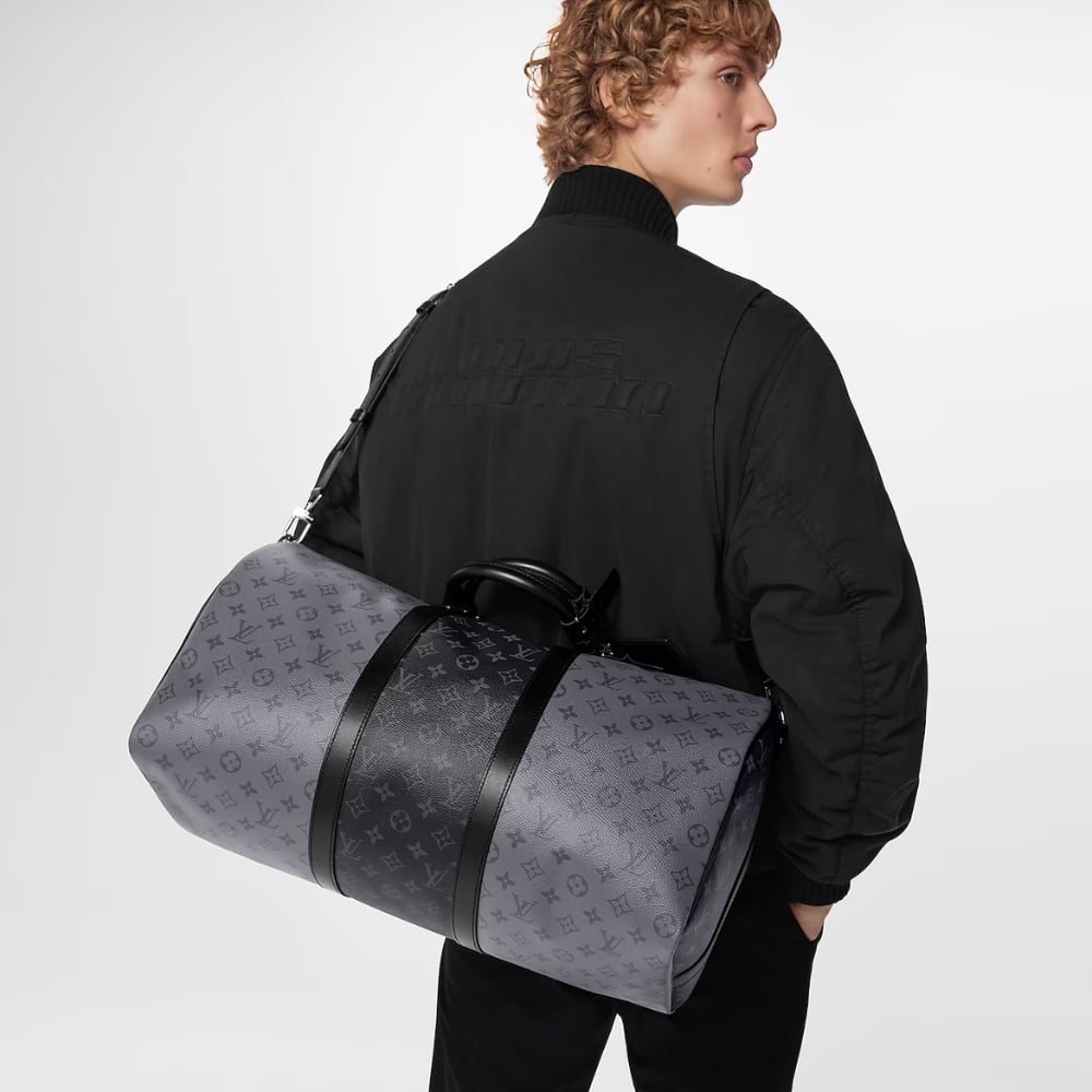 Louis Vuitton Keepall Bandoulière 50 Monogram Eclipse Canvas Black And Grey 45cm M45392