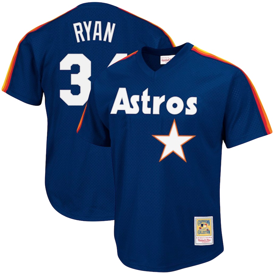 Nolan Ryan Houston Astros Mitchell&Ness Cooperstown Collection Big&Tall Mesh Batting Practice Jersey Navy