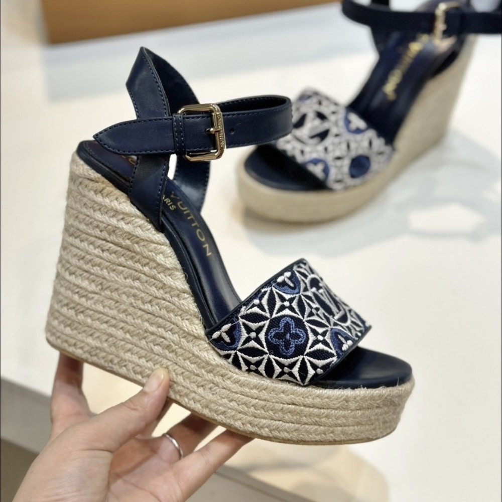 Louis Vuitton Helios Wedge Espadrille Marine 1Ahlkq