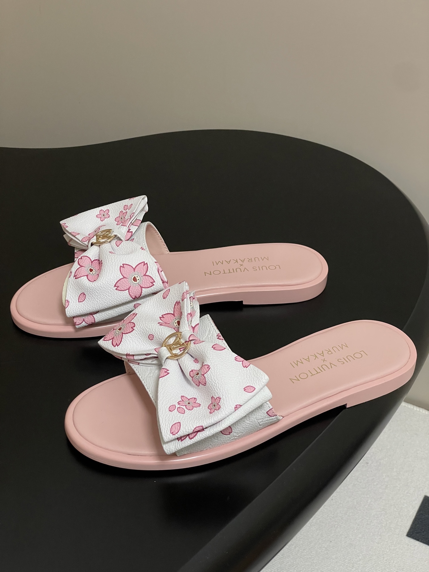 Louis Vuitton x Takashi Murakami Lily Flat Mule Bow Slide Sandals Pink Canvas 1AGVYA