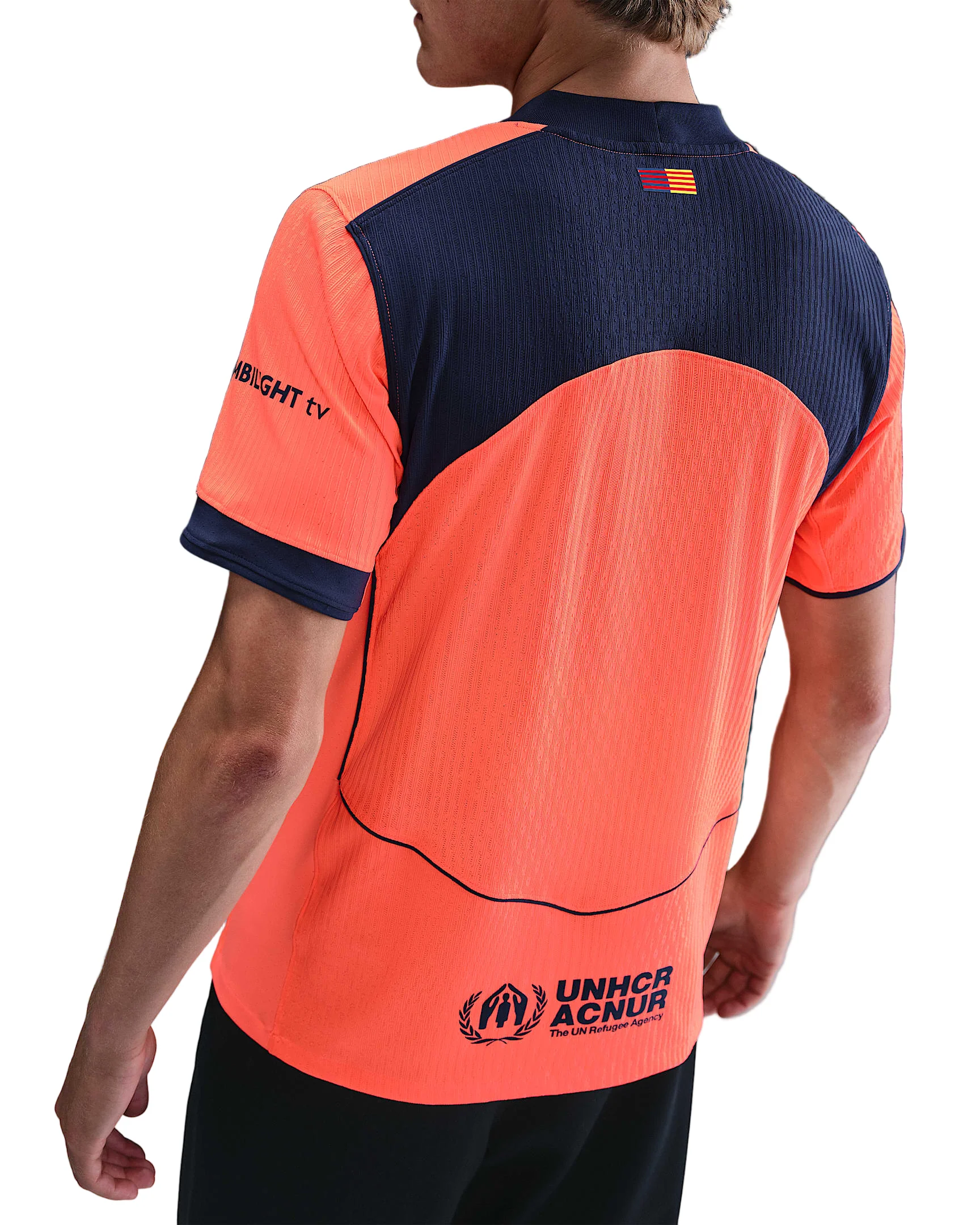 Nike Lewandowski FC Barcelona Third T90 Authentic Jersey 25/26 w/ Champions League Patches (Mango/Navy)