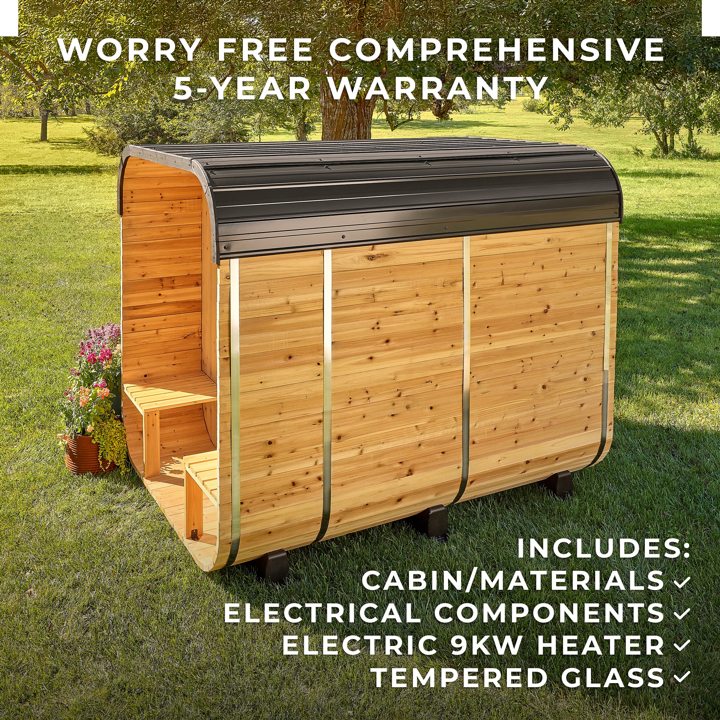 Lennon Outdoor Cube Sauna with Porch �?4-6 Person