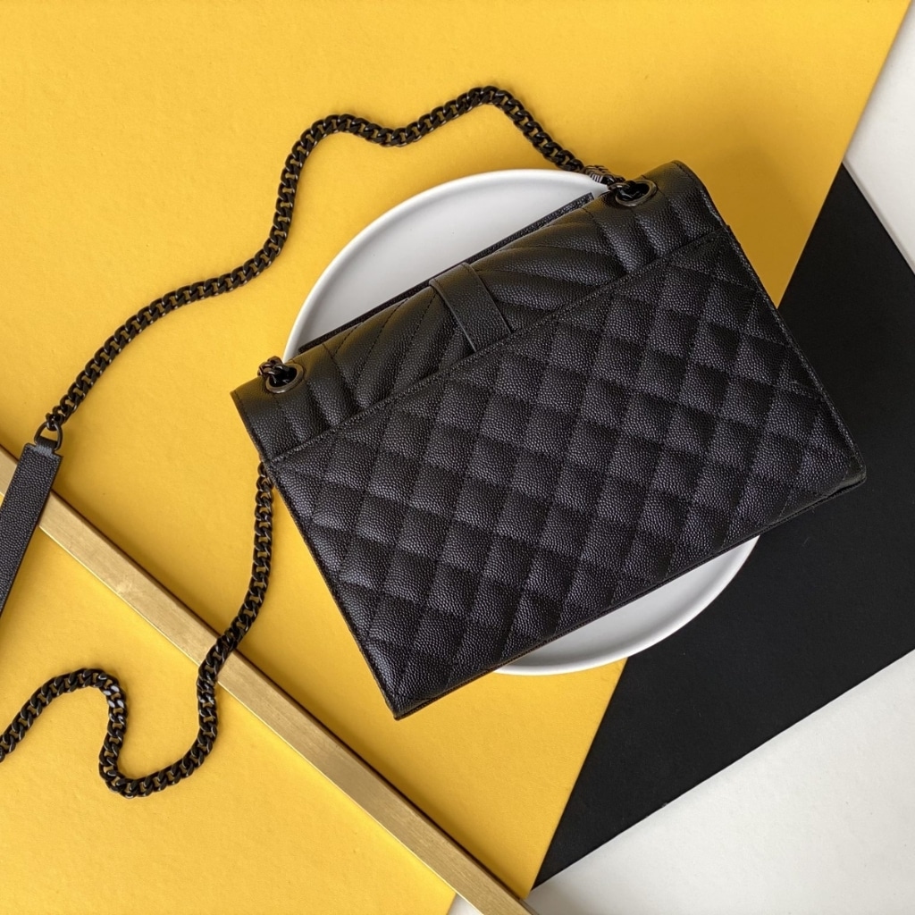 Saint Laurent Envelope Medium In Quilted Grain De Poudre Embossed Leather Black Noir 24cm 600185BOW981000